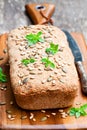 Homemade whole rye bread with sunflower seeds and greek basil l Royalty Free Stock Photo