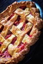 Homemade Whole Strawberry Rhubarb Pie, top view Royalty Free Stock Photo