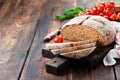 Homemade whole wheat bread with sundried tomatoes and herbs