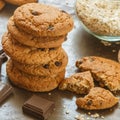 Homemade whole wheat oatmeal cookies with chocolate chips Royalty Free Stock Photo