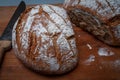 Homemade wholemeal bread in a dutch oven ,cast iron pan Royalty Free Stock Photo