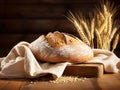 Homemade wholemeal bread freshly baked on the bottom the ears of wheat