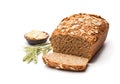 Homemade wholemeal rye bread with almonds isolated on white
