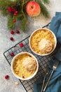 Homemade winter dessert. An apple crumbles with cranberries Royalty Free Stock Photo