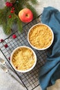 Homemade winter dessert. Apple crumbles with cranberries Royalty Free Stock Photo