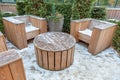 Homemade wooden furniture for the garden and backyard Royalty Free Stock Photo