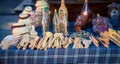 Homemade wooden spoons at a market