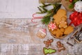 Homemade Xmas cookie for Christmas and Happy New Year. Cooking gingerbread with friend and Family on winter at home