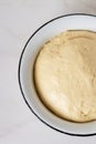 Homemade yeast fresh raw dough in bowl ready to bake.