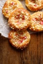 Homemade yeast sweet buns with rhubarb and crumble