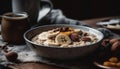 A homemade yogurt bowl with pecans, almonds, and granola generated by AI Royalty Free Stock Photo