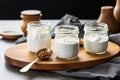 homemade yogurt in glass jars with metal spoons