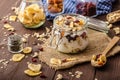 Homemade yogurt with granola, dried fruit and nuts bio