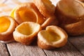Homemade Yorkshire pudding close up on the table. horizontal Royalty Free Stock Photo