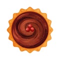 Homemde pie, tart top view whole with chocolate cream an cranberry round bakery, dessert top view in cartoon style