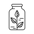 Homeopath logo. Linear bottle with plant inside icon. Black simple illustration. Contour isolated vector image on white background Royalty Free Stock Photo