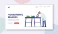 Homeopathic Remedies Landing Page Template. Doctor Pharmacist Research Properties of Natural Plants through Microscope