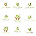 Homeopathy creative symbols collection. Naturopathy conceptual v