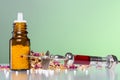 Homeopathy globule, syringe with blood and some Royalty Free Stock Photo