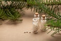 Homeopathy globules in bottles. Homeopathy, naturopathy and alternative medicine Royalty Free Stock Photo