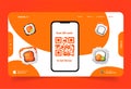 Homepage with phone prototype app with sushi and qr code for web site