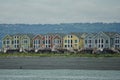 Homer, Alaska: A row of colorful houses at the tip of Homer Spit, in Kachemak Bay. Royalty Free Stock Photo