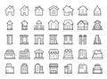 Homes and Buildings. Set of outline modern futuristic building icons