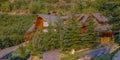 Homes on a cul de sac in mountains pano