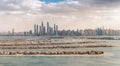 Homes of Palm Jumeirah with Dubai Marina as background - Aerial Royalty Free Stock Photo