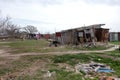 Homes in poor neighborhood where poor people live. Destruction of old houses, earthquakes, economic crisis, abandoned houses. Royalty Free Stock Photo