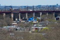 Astoria Queens New York Neighborhood Skyline with Residential Buildings and Domes from a Greek Orthodox Church with the Hell Gate