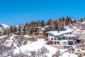 Homes on a snow covered mountain neighborhood in Park City Utah in winter Royalty Free Stock Photo