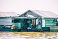 Homes on stilts on the floating village of Kampong Phluk, Tonle Sap lake, Siem Reap province, Cambodia Royalty Free Stock Photo