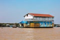 Homes on stilts on the floating village of Kampong Phluk, Tonle Sap lake, Siem Reap province, Cambodia Royalty Free Stock Photo