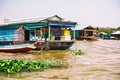 Homes on stilts on the floating village of Kampong Phluk, Tonle Sap lake, Siem Reap province, Cambodia Royalty Free Stock Photo