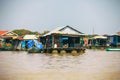 Homes on stilts on the floating village of Kampong Phluk, Tonle Sap lake, Siem Reap province, Cambodia Royalty Free Stock Photo