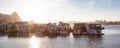 Homes on the water at a Floating Pier in Fisherman's Wharf Park Royalty Free Stock Photo