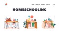 Homeschooling, Children Education Landing Page Template. Parents and Kids Make Lessons. Happy Family Prepare Classes