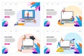 E-learning, online education at home. Modern vector illustration concepts for website and mobile website development