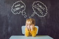 Homeschooling vs Public Schools - The boy sits at the table and Royalty Free Stock Photo