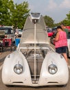 Homestead, Pennsylvania, USA July 21, 2021 A vintage white Jaguar with it`s hood open Royalty Free Stock Photo