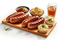 Homestyle food composition capturing the delicious combination of grilled sausages Royalty Free Stock Photo