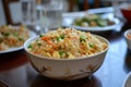 Homestyle Fried Rice in a Decorative Bowl - A Versatile Dish for Culinary and Cultural Themes