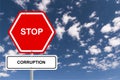 Stop corruption traffic sign on blue sky Royalty Free Stock Photo