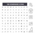 Homeware editable line icons, 100 vector set, collection. Homeware black outline illustrations, signs, symbols