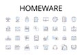 Homeware line icons collection. Cookware, Tableware, Glassware, Flatware, Bedding, Lighting, Furniture vector and linear