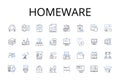 Homeware line icons collection. Cookware, Tableware, Glassware, Flatware, Bedding, Lighting, Furniture vector and linear