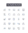 Homeware line icons collection. Cookware, Tableware, Glassware, Flatware, Bedding, Lighting, Furniture vector and linear