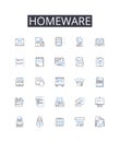 Homeware line icons collection. Cookware, Tableware, Glassware, Flatware, Bedding, Lighting, Furniture vector and linear