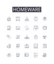 Homeware line icons collection. Cookware, Tableware, Glassware, Flatware, Bedding, Lighting, Furniture vector and linear